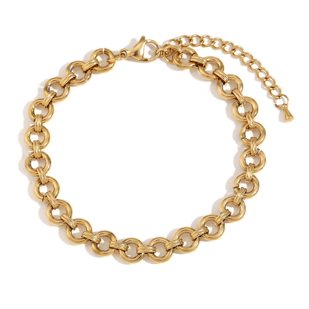 Minimalist Geometric Stainless Steel Plated 14K Gold Chunky Round Anklet for Women