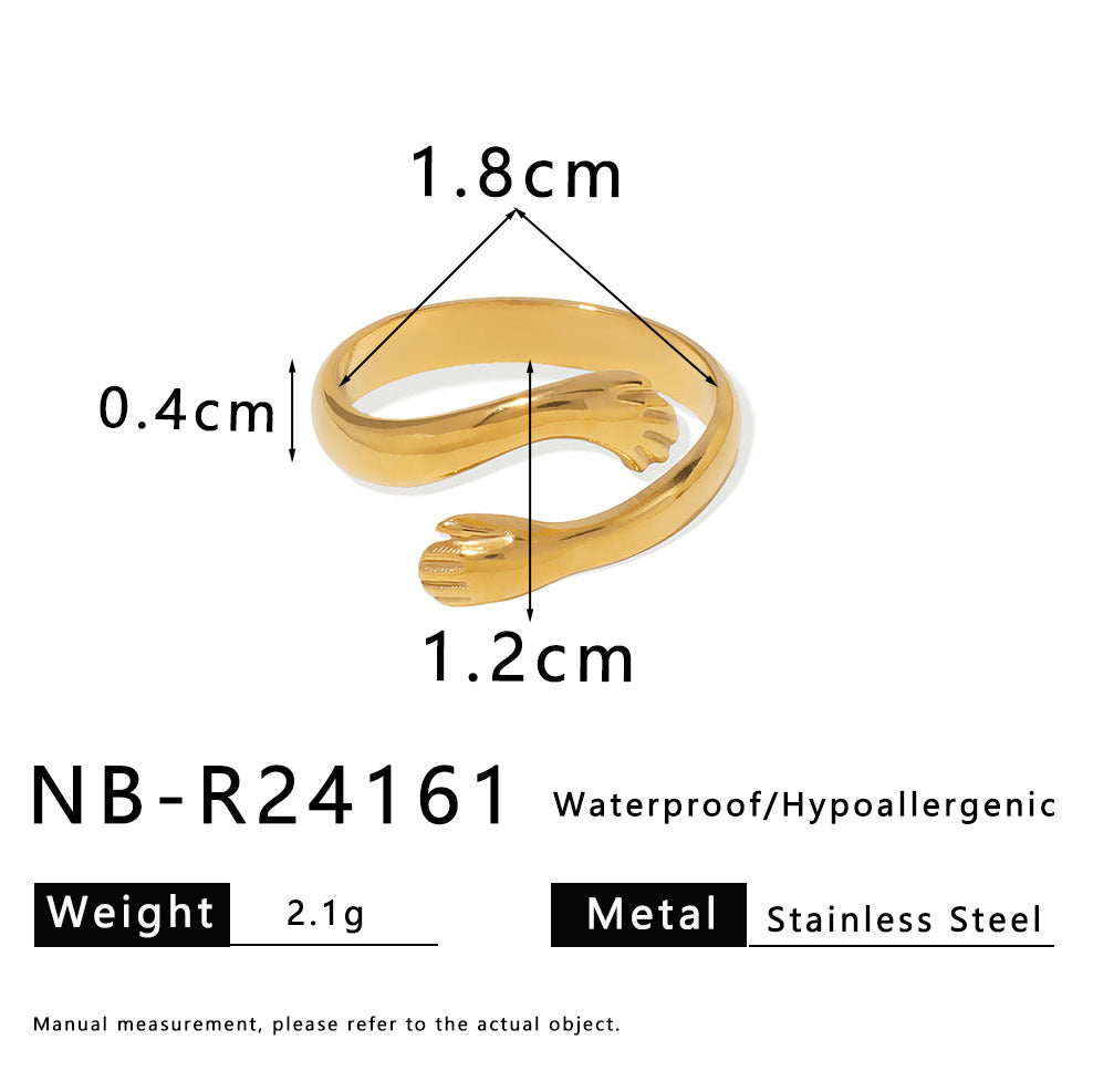 Romantic French-Style Asymmetric Stainless Steel Plated Hug Ring Couple Set Hypoallergenic Unisex Fashion Jewelry