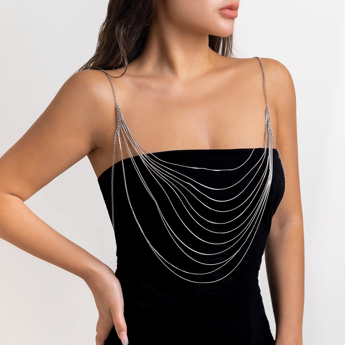 Minimalist Brass Plated Snake Chain Body Chain with Tassel for Women