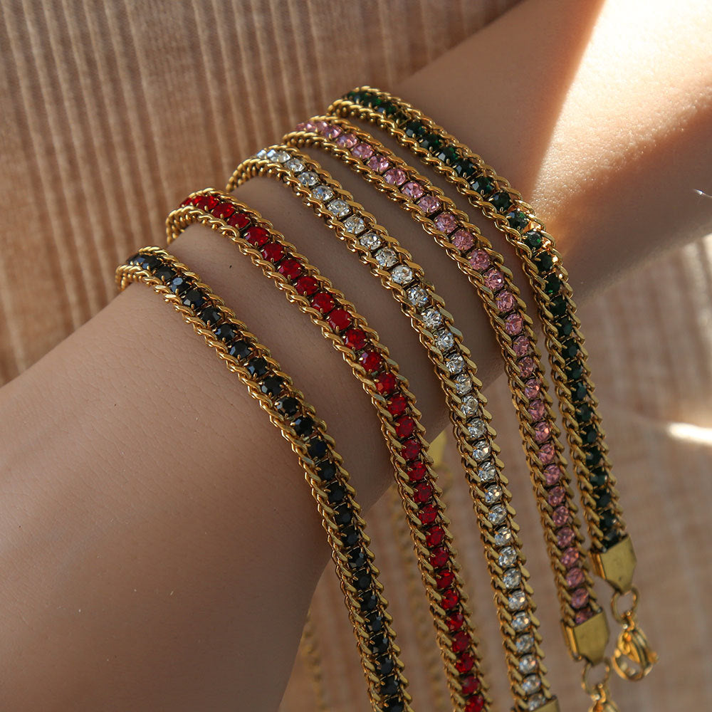 Minimalist U-Shaped Titanium Steel Bracelet for Women with Rhinestone Inlay and Plated Finish