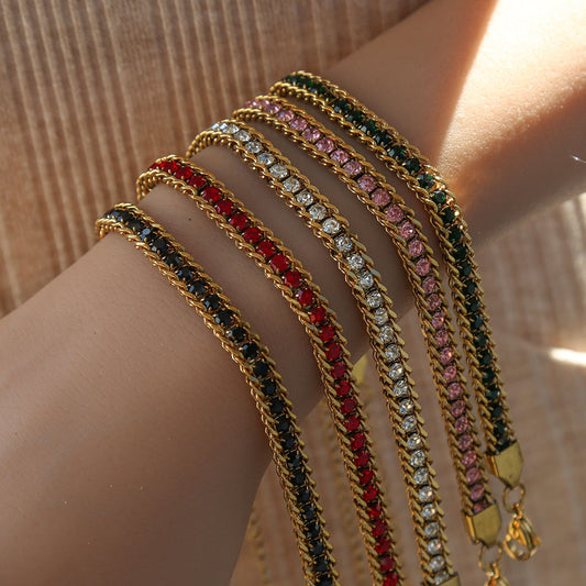 Minimalist U-Shaped Titanium Steel Bracelet for Women with Rhinestone Inlay and Plated Finish