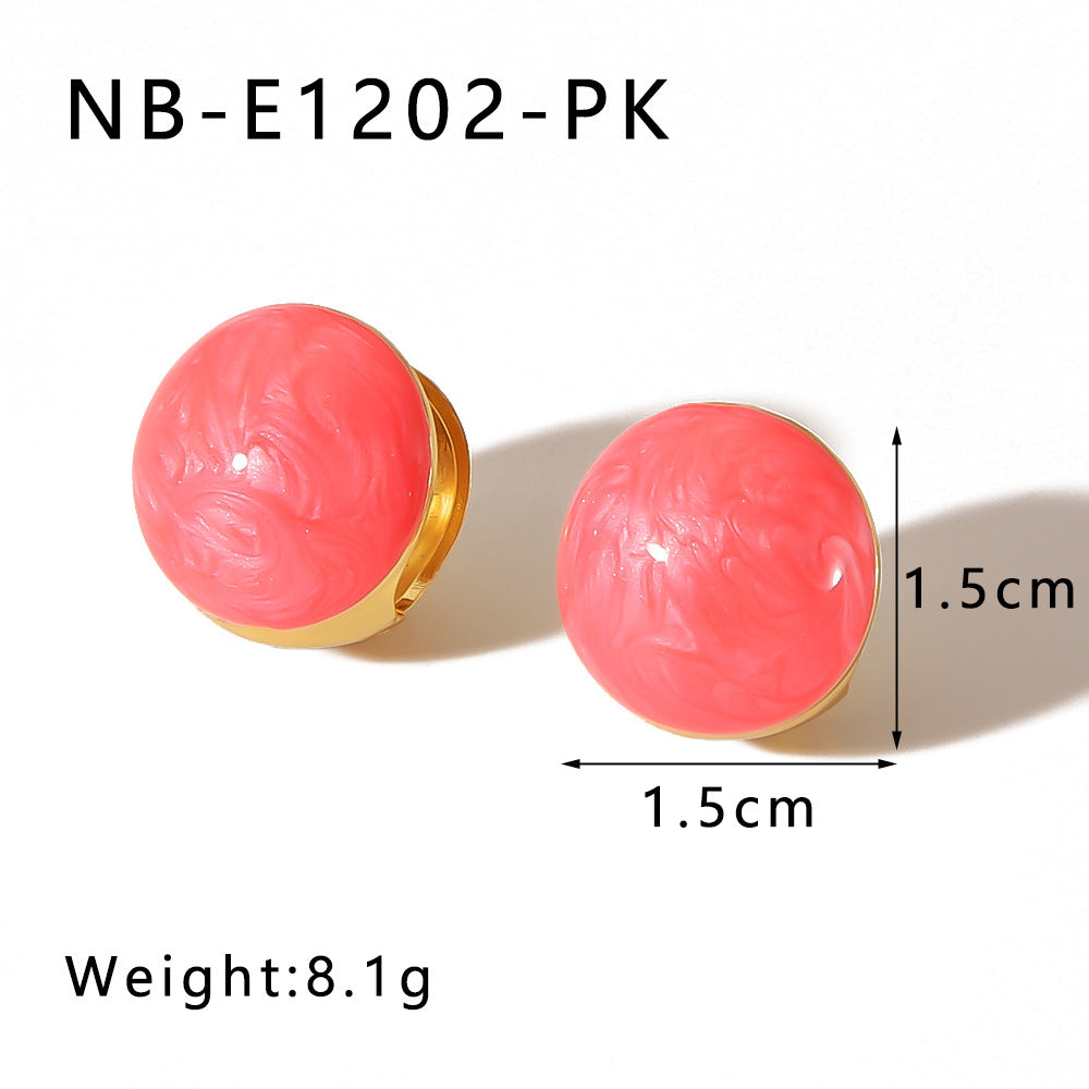 Orecchini da donna in acciaio al titanio con placcatura in oro 18 carati a forma di cuore e sfera, dal design minimalista