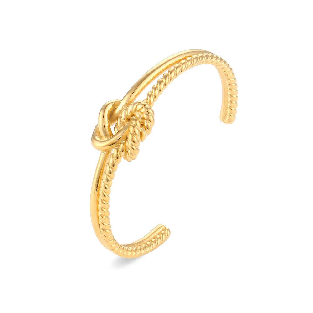 Minimalist Twist Knot Stainless Steel Bracelet for Women with Plated Finish