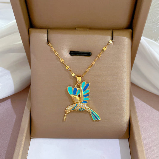 Collar de acero de titanio geométrico, fresco y dulce, minimalista de lujo con pavé de circonitas
