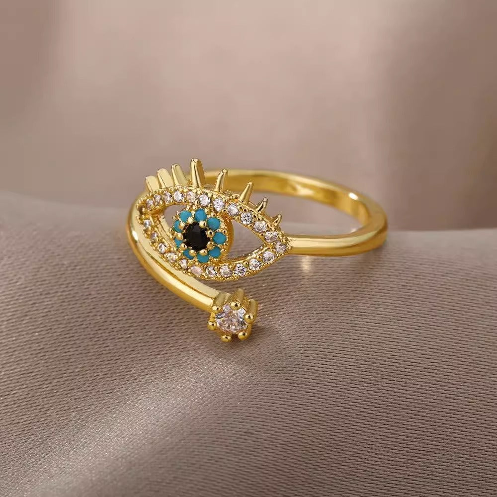 Minimalist Evil Eye Ring for Women in Copper with Plated Finish Blue Eye Design