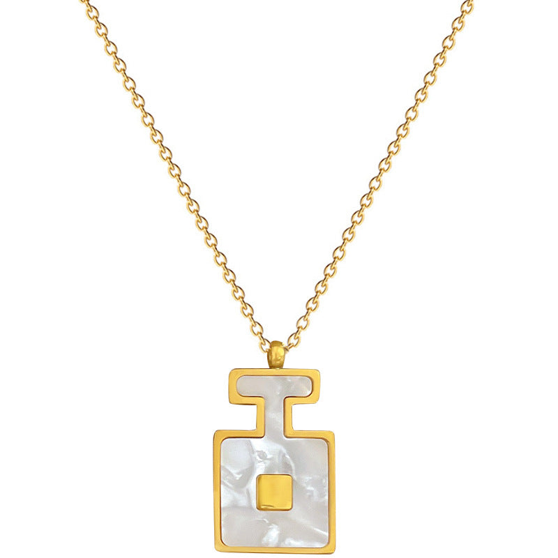 Minimalist Geometric Titanium Steel Necklace with Gold-Plated Shell Pendant for Women and Men