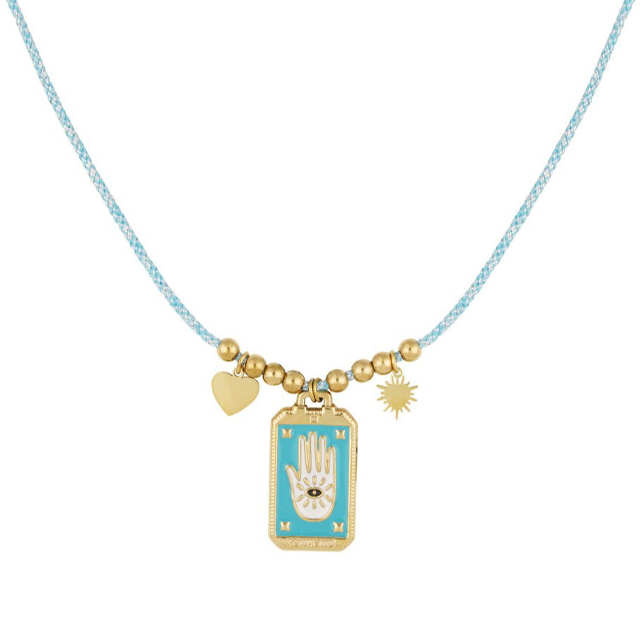 Vintage Geometric Evil Eye Tarot Pendant Necklace in Plated Copper with Colorful Enamel Detail for Women