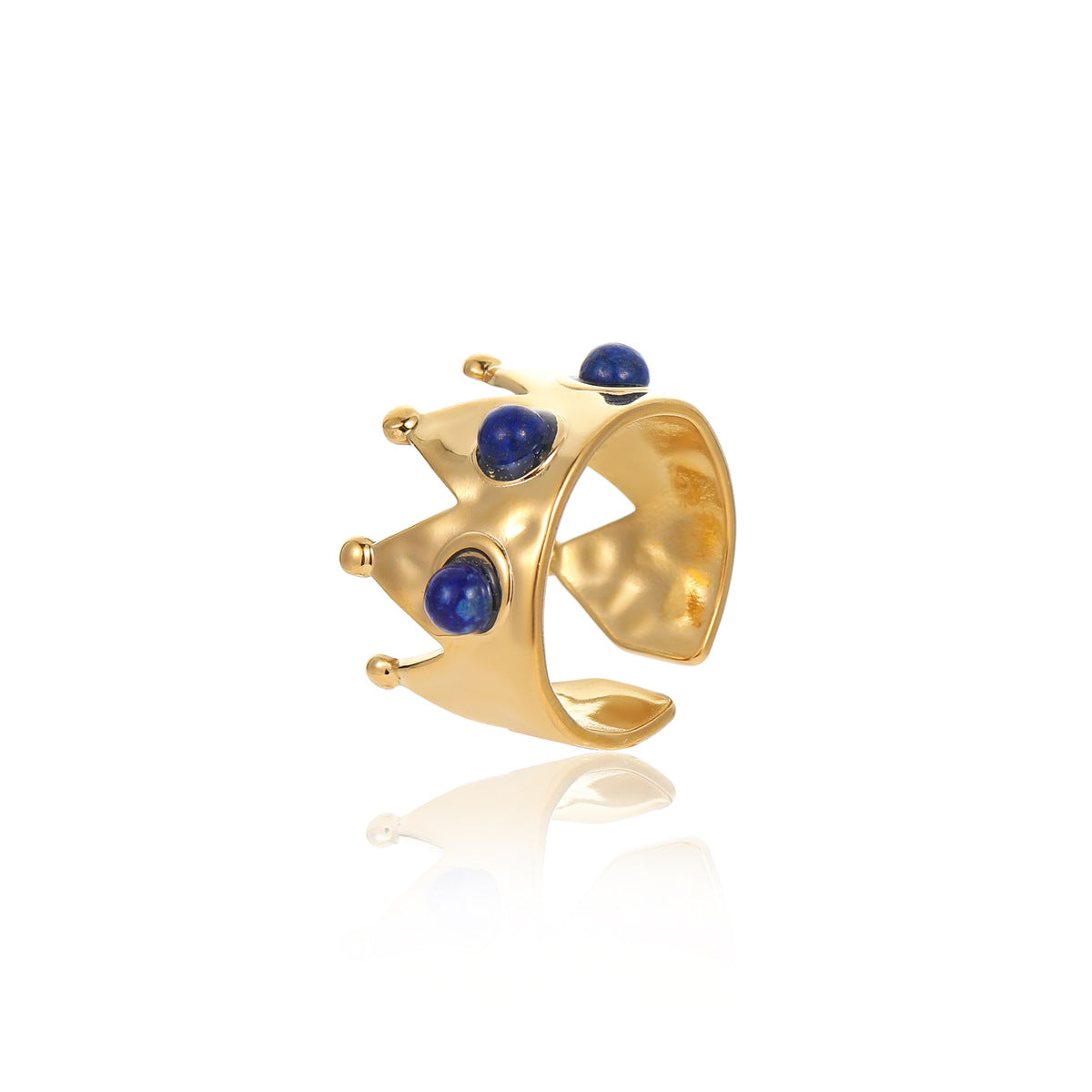 Anello minimalista a forma di corona in acciaio inossidabile placcato oro 18 carati con fascia aperta regolabile da donna