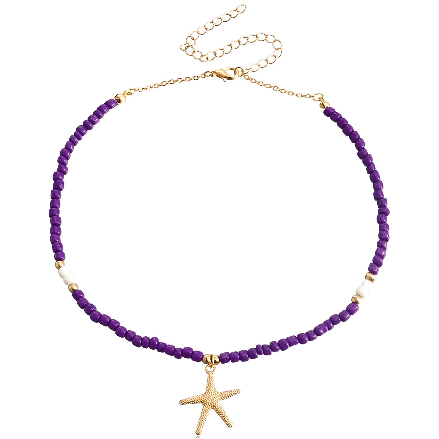 Bohemian Style Large Beaded Necklace for Women with Star Charms and Geometric Design in Alloy with Plated Finish