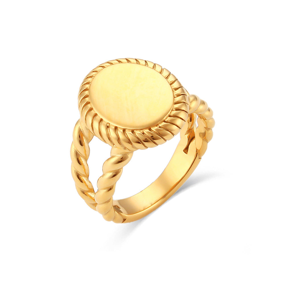 Minimalist Oval-Shaped Stainless Steel Plated 18K Gold Ring for Women
