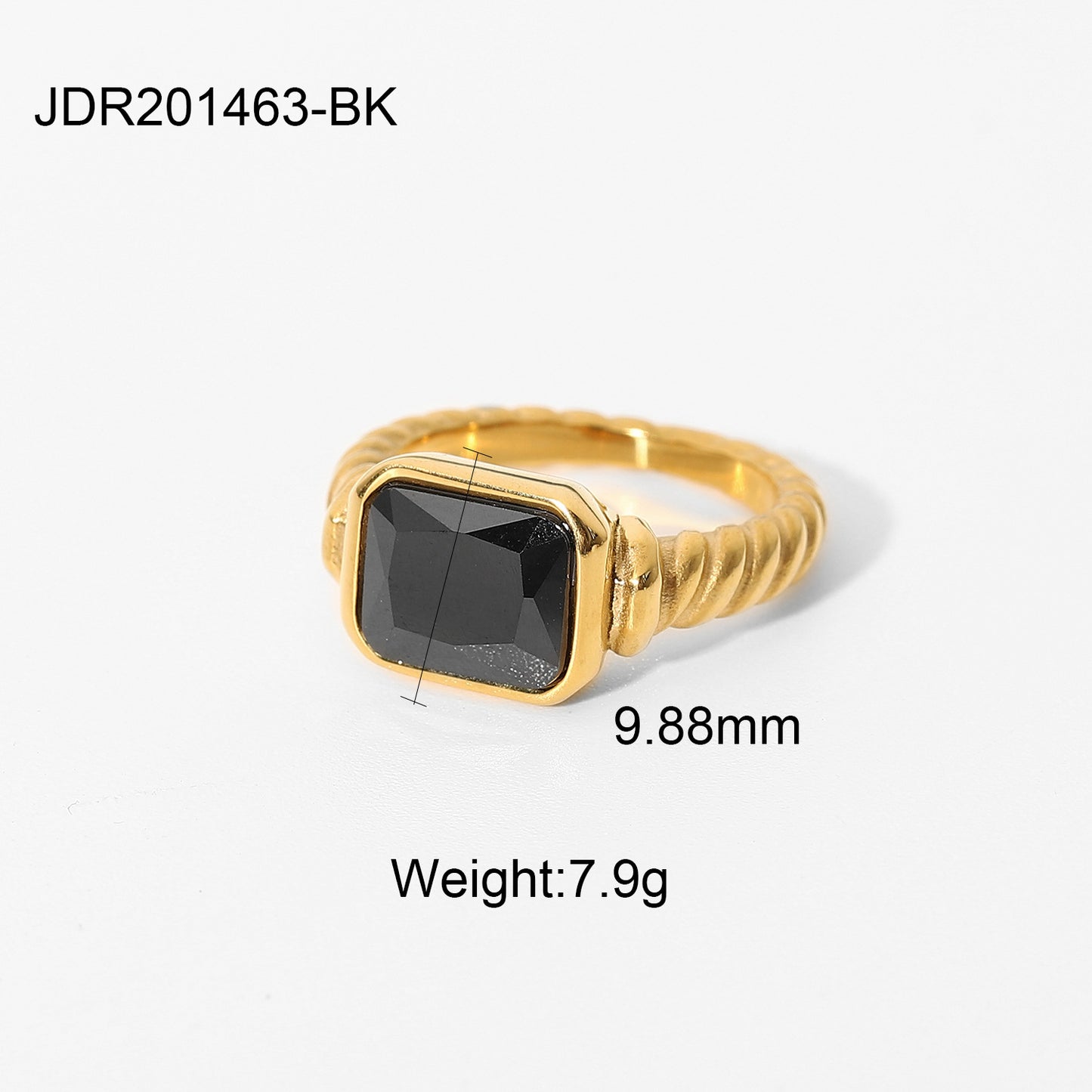 18K Gold Plated Geometric Round Stainless Steel Ring with Cubic Zirconia for Women
