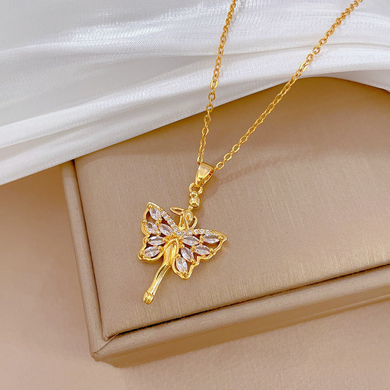 Collana con ciondolo a farfalla di lusso per donna e uomo, in acciaio inossidabile, geometrica, con strass, collana a catena