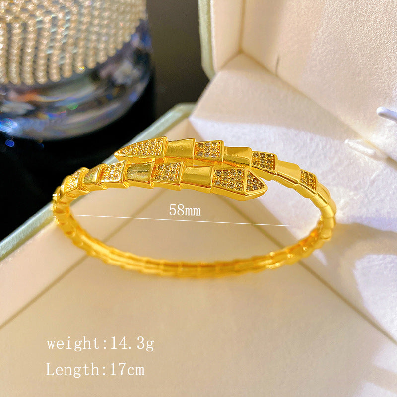 Vintage Snake Shape Cubic Zirconia Inlaid Titanium Steel Plated Snake Chain Bracelet