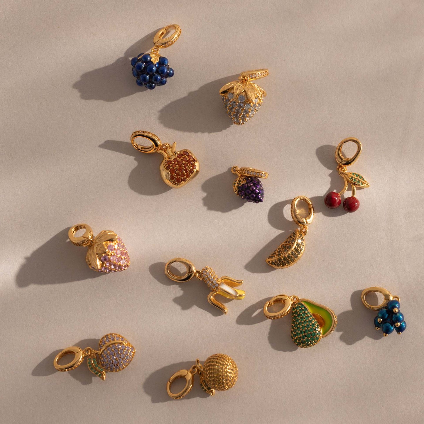 Vintage 18K Gold Plated Brass Fruit Charm Bar with Drip Oil Painting
