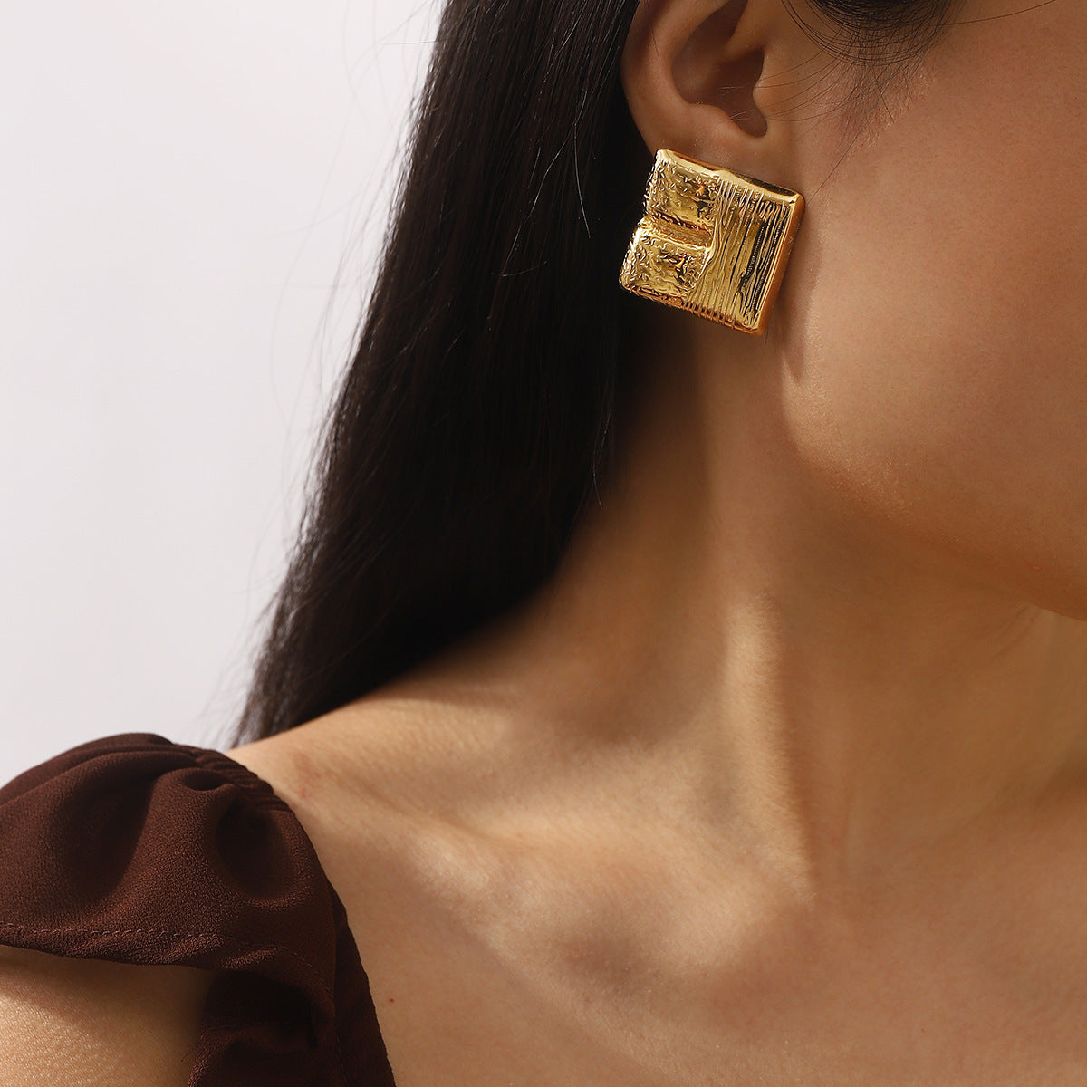 Vintage French Minimalist Geometric Stainless Steel Earrings for Women with Plated Finish and Bold Statement Design