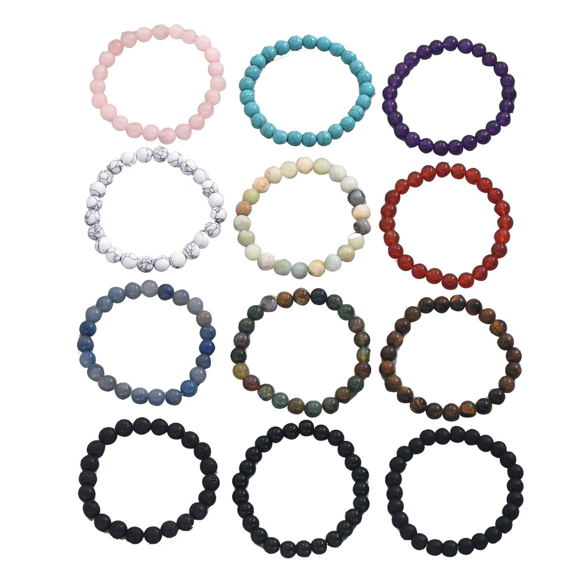 Conjunto de pulseras geométricas de piedra natural ensartadas a mano para mujer y hombre, accesorio de moda minimalista