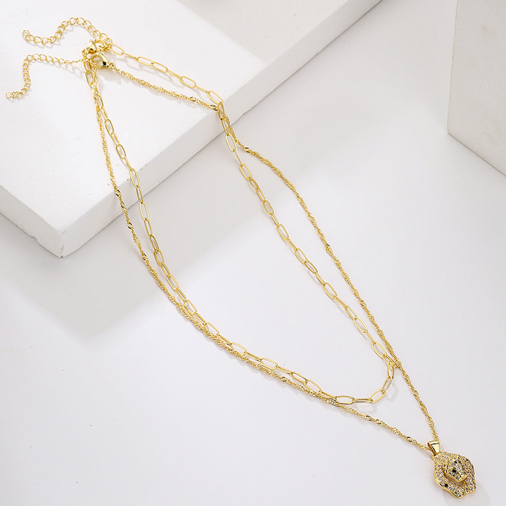 Minimalist Geometric Animal Pendant Necklace for Women in Copper with Gold Plating and Zircon Inlay