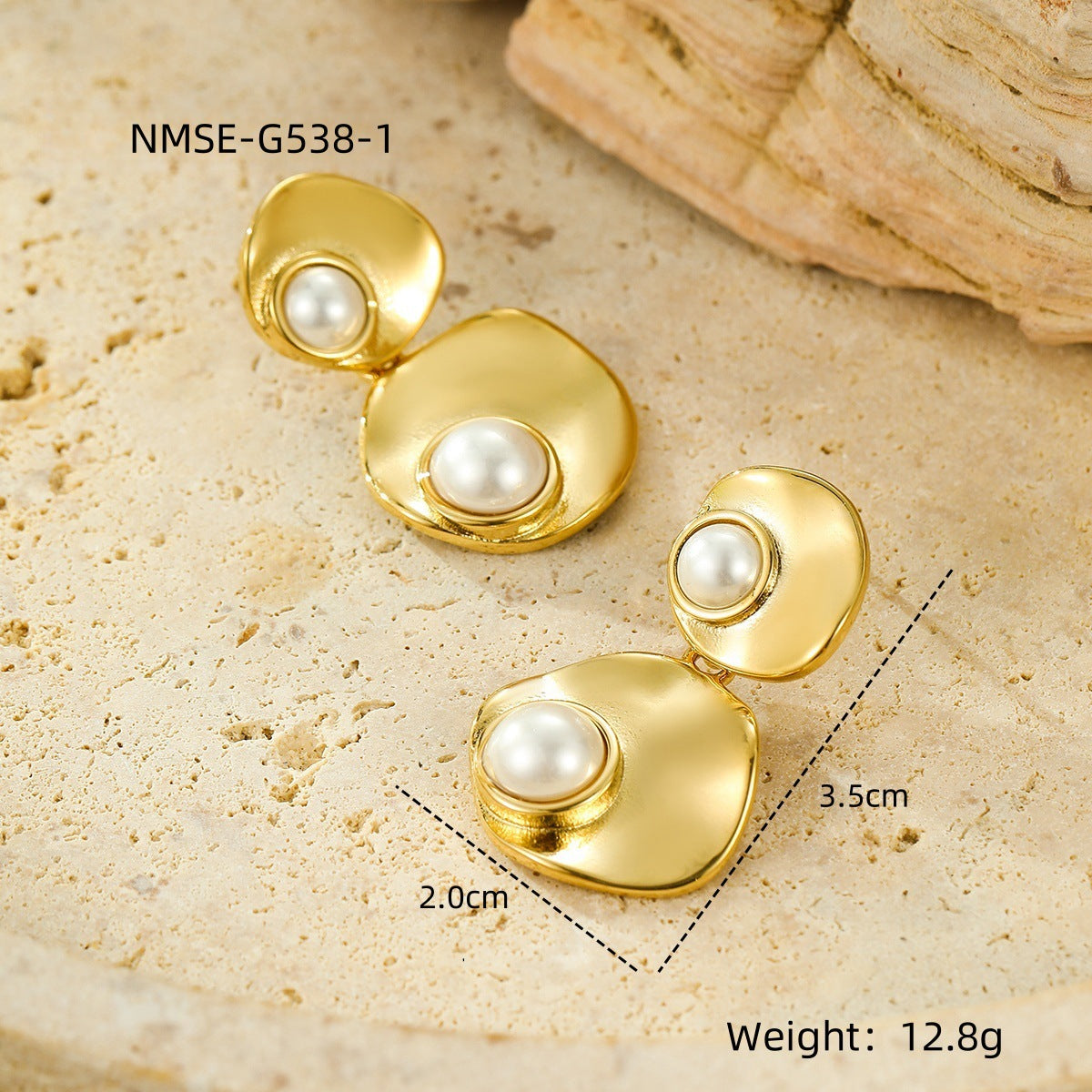 Geometric Stainless Steel Round Pearl-Inlaid Dangle Stud Earrings with Tassels for Women