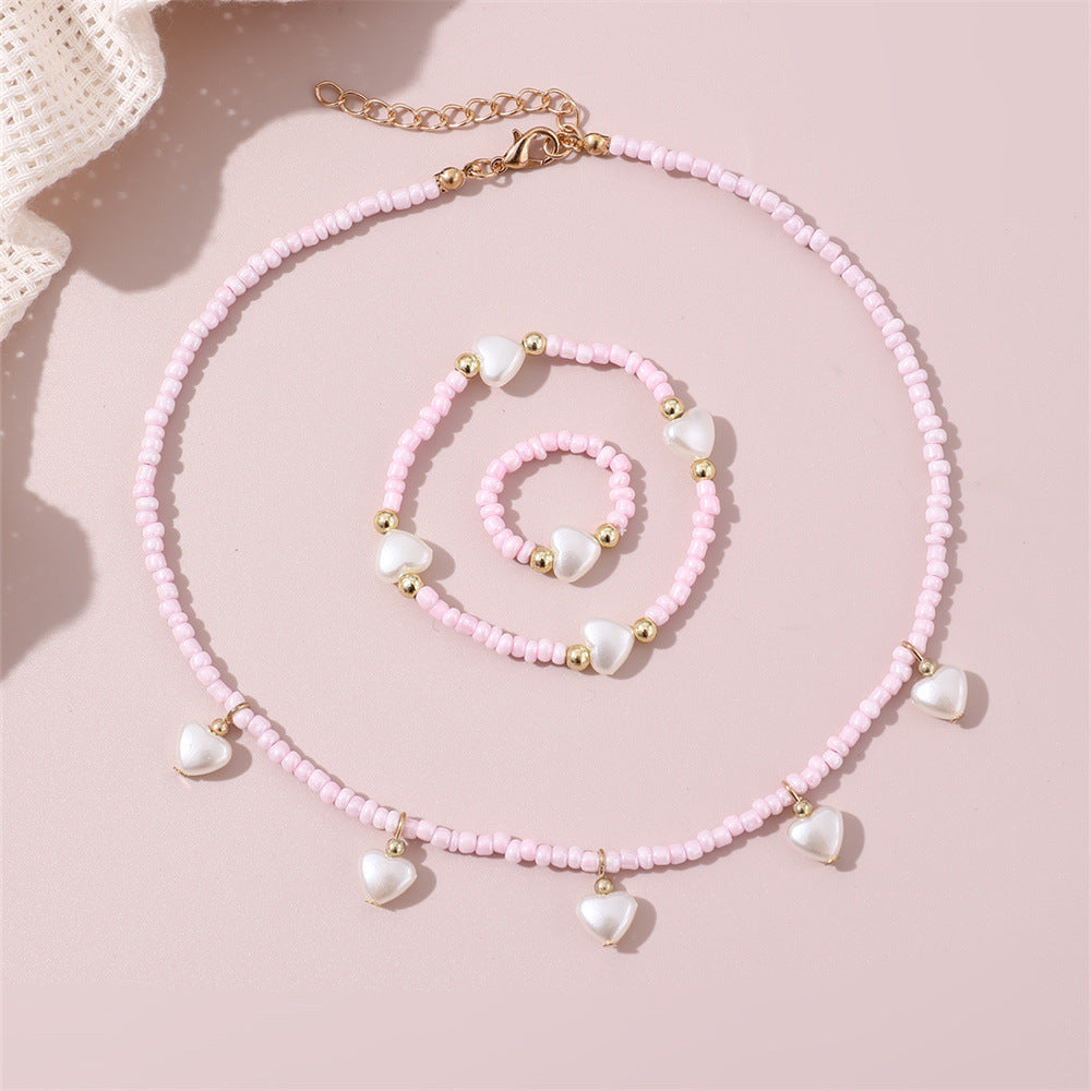 Juego de collar con cuentas de cristal con forma de mariposa para niñas con cadena de cuentas redondas, joyería de estilo princesa minimalista