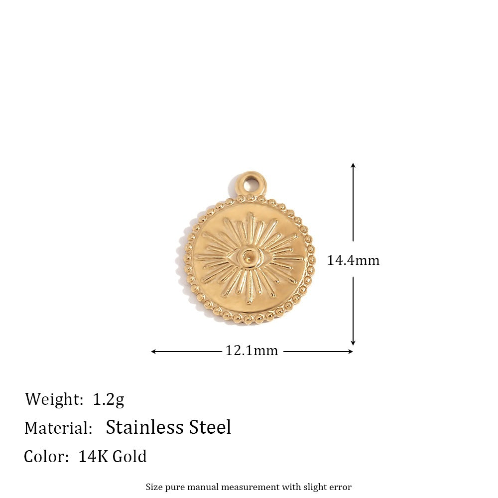 Minimalist Geometric Pendant with 14K Gold Plated Stainless Steel Round Heart Shape and Greek Key Pattern for DIY Jewelry Making