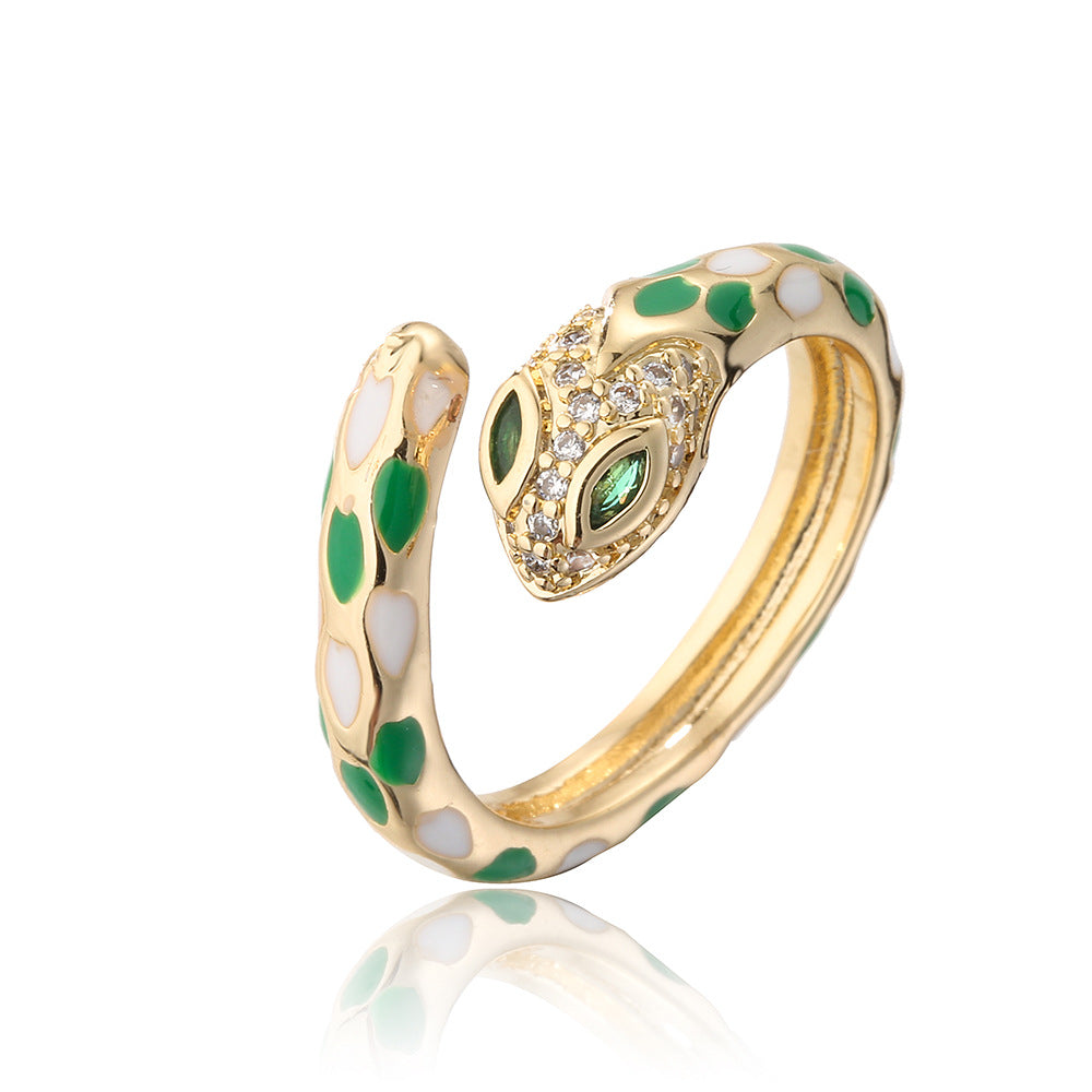 Vintage-Style Geometric Copper Ring with 18K Gold Plating and Enamel Coloring for Women