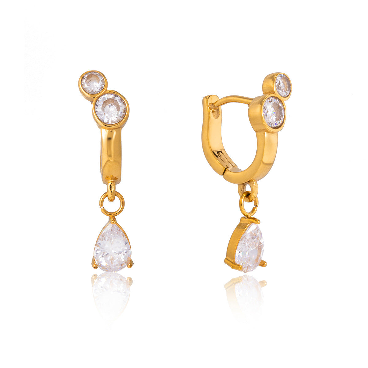 Luxury Elegant Geometric Round Stainless Steel Plated Hoop Earrings with Cubic Zirconia