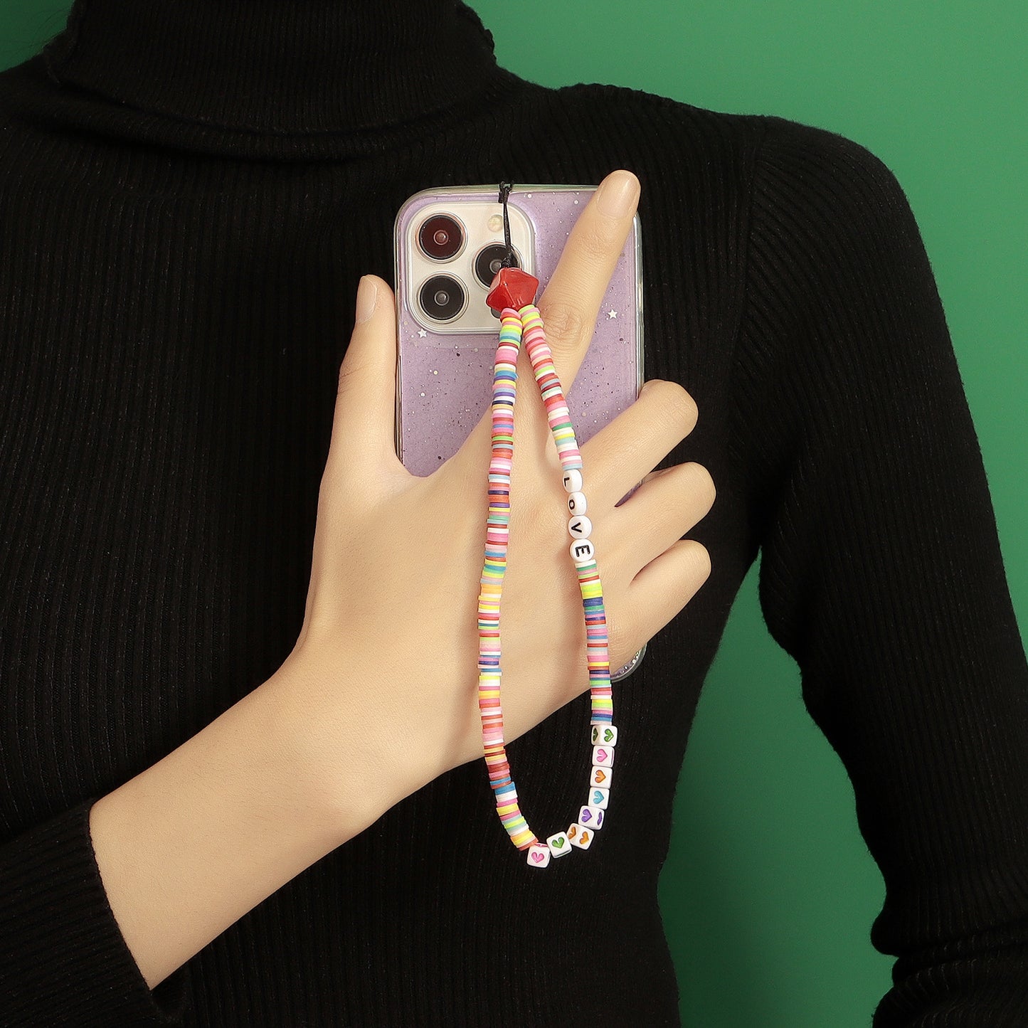 Minimalist Heart Floral Acrylic Plated Charm Bar Phone Strap