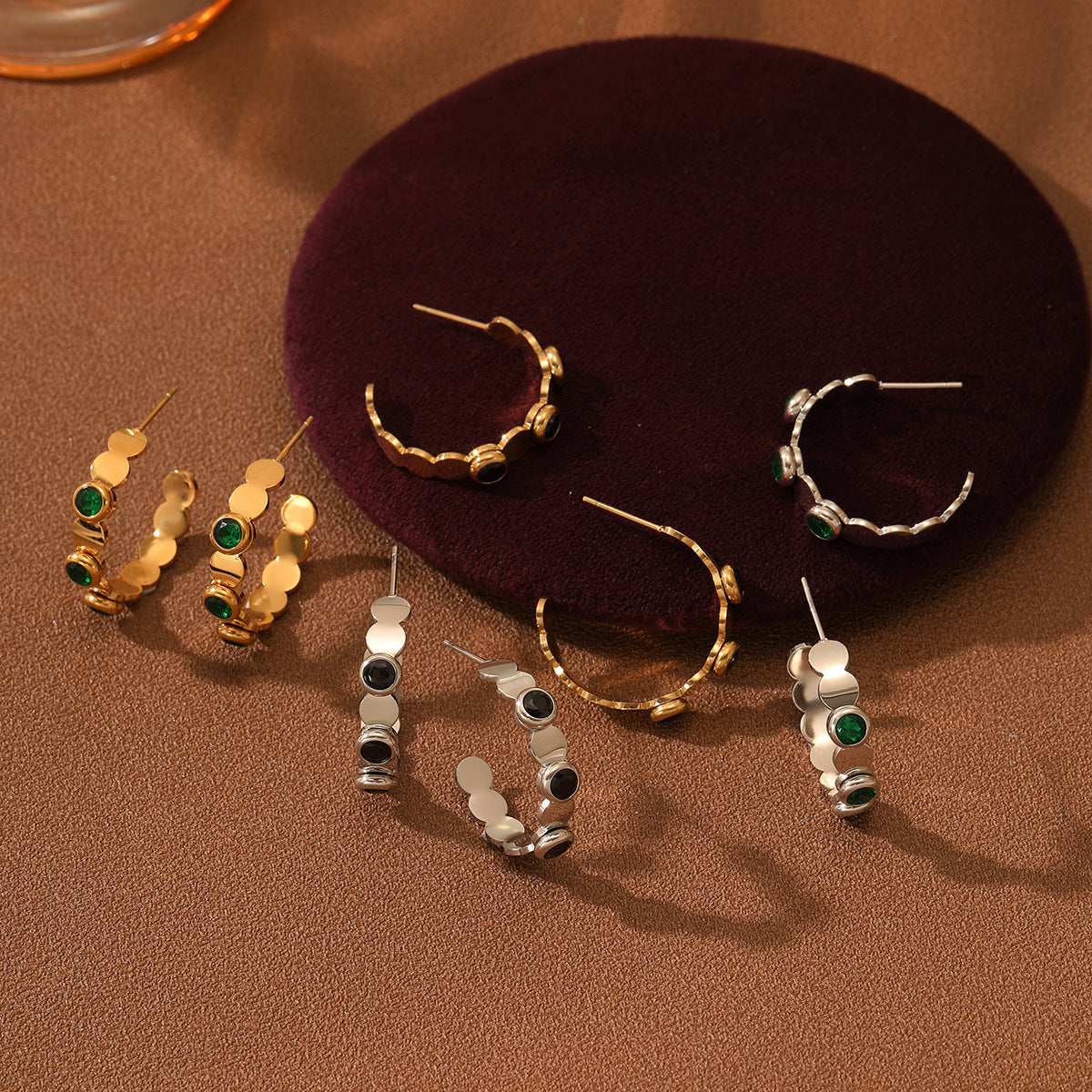 Pendientes de Acero Inoxidable Geométricos de Moda para Mujer con Chapado en Oro de 18K e Incrustaciones de Zirconia