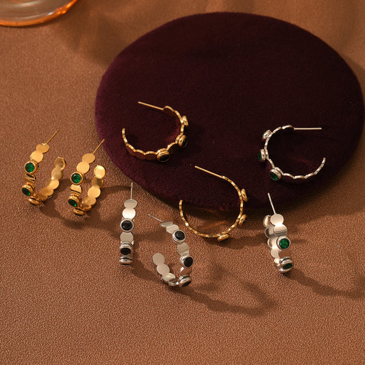 Pendientes de Acero Inoxidable Geométricos de Moda para Mujer con Chapado en Oro de 18K e Incrustaciones de Zirconia