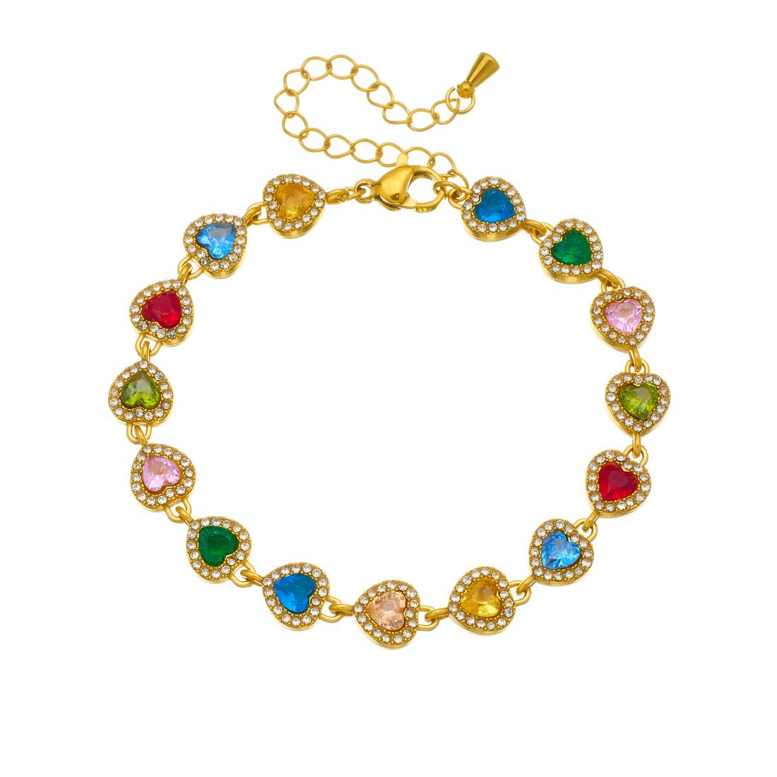 Elegant Gold Plated Heart Oval Cubic Zirconia Stainless Steel Ball Chain Bracelet