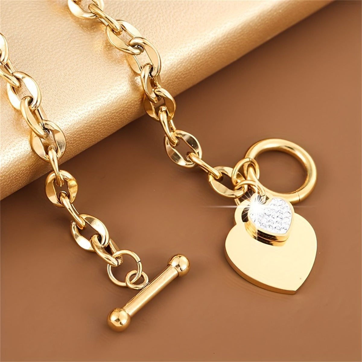 Minimalist Heart-Shaped Titanium Steel Bracelet for Women with Plated Finish and OT Clasp