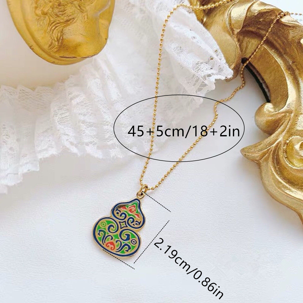 Collana Lunga Unisex in Acciaio al Titanio con Zucca Geometrica Smaltata Colorata Vintage