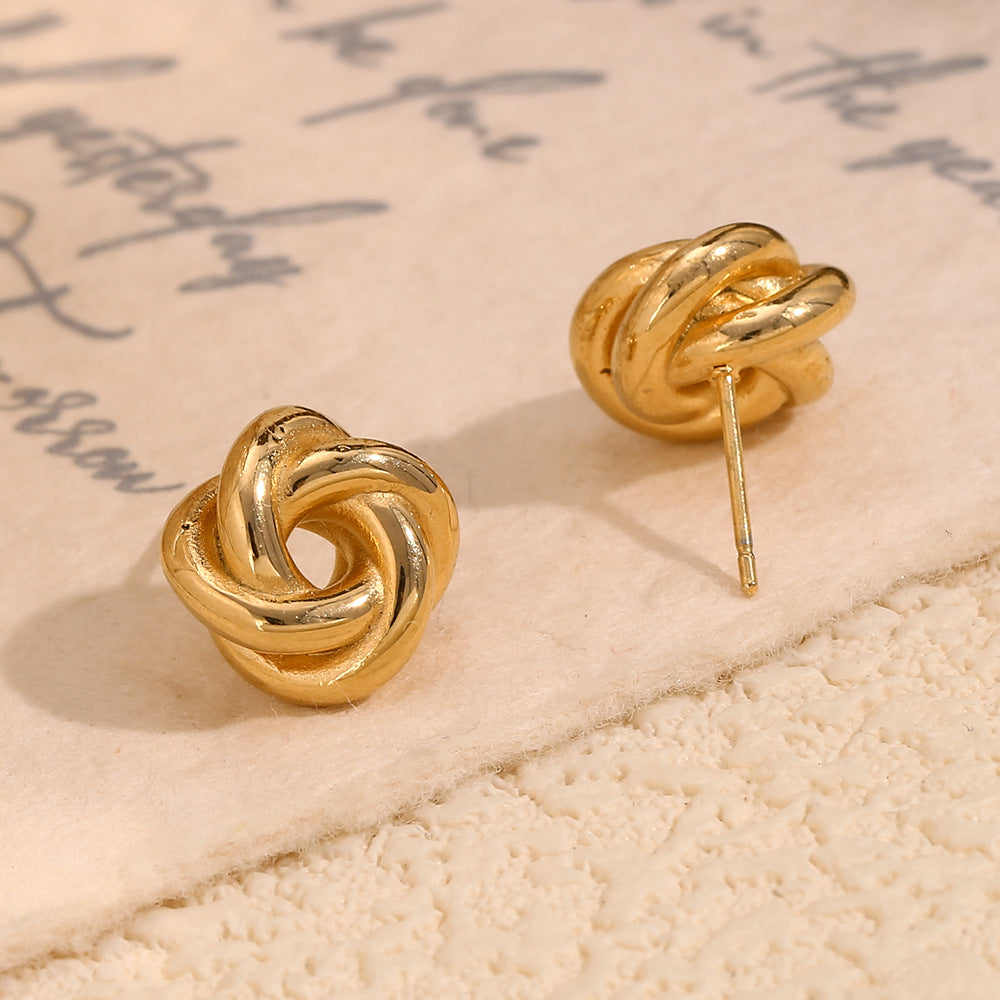 Minimalist Geometric Stainless Steel 18K Gold Plated Thread Ball Stud Earrings for Women