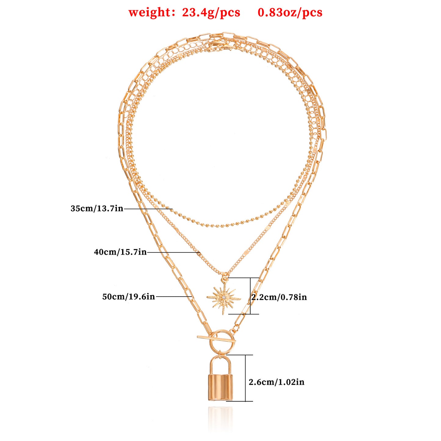 Punk Style Geometric Lock Pendant Necklace for Women with Gold Plated Alloy Chain and Multi-Layer Stackable Design