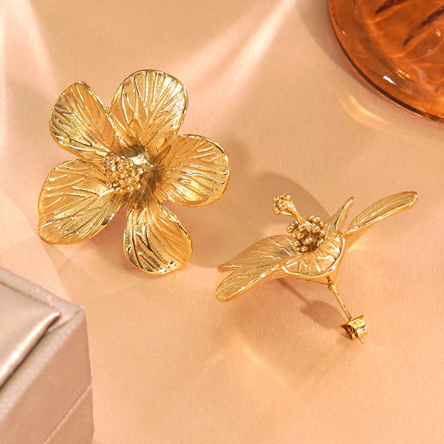 Sweet Floral Plated Stainless Steel Earrings