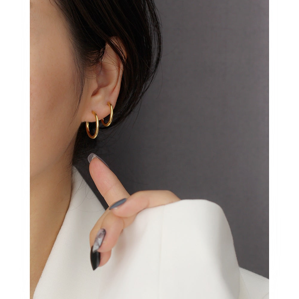 Sweet Minimalist 925 Sterling Silver Polished Round Geometric Hoop Earrings for Women