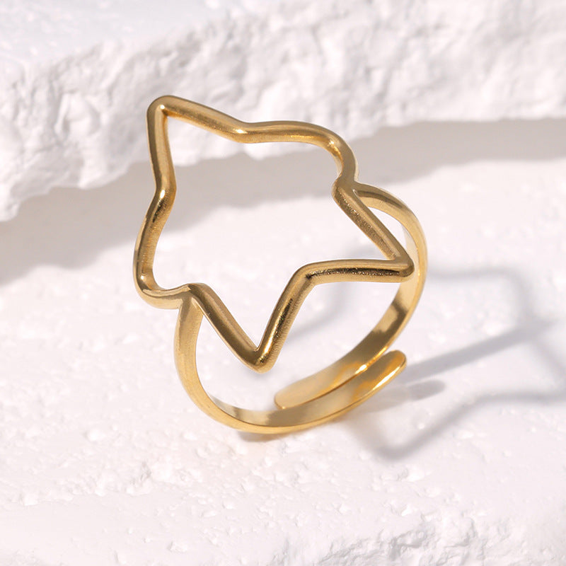 Minimalist Adjustable Star-Shaped Stainless Steel Ring with Plated Finish for Women