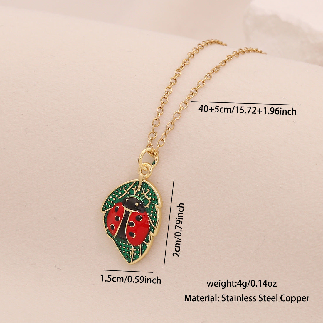 Cute Ladybug Pendant Necklace in Copper with Micro-Paved Zirconia, Enamel Finish, O-Chain, Animal-Themed Jewelry for Women