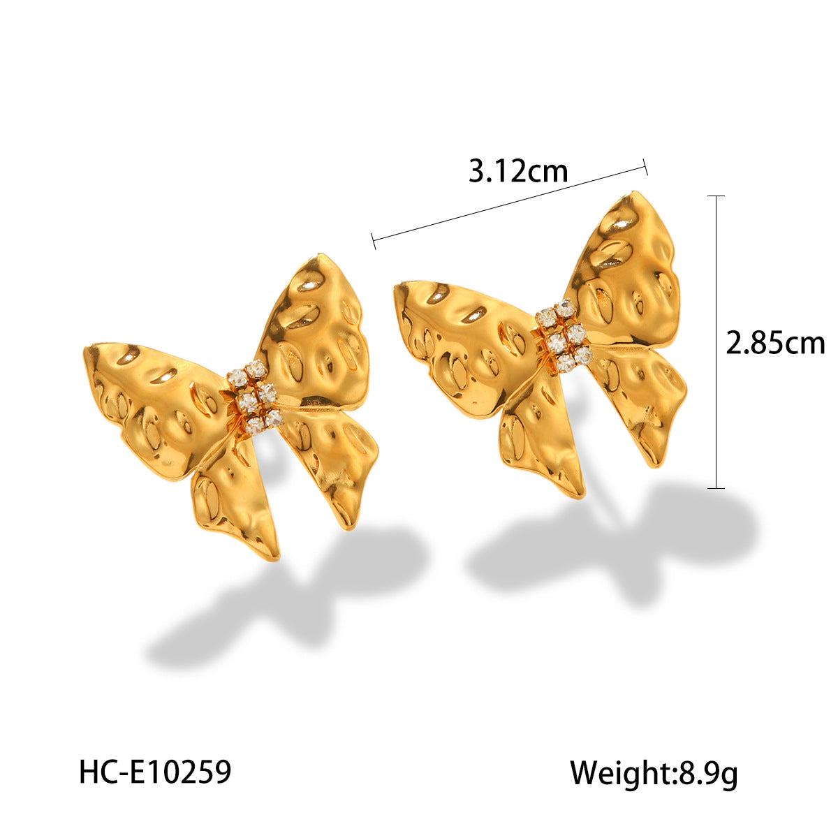 Ins Style 18K Gold Plated Titanium Steel Geometric Bowknot Water Drop Rhinestone Earrings for Women