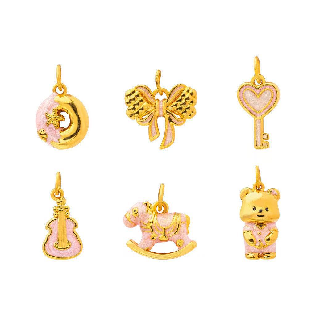 Vintage 18K Gold Plated Stainless Steel PVD Butterfly Heart Floral Charm Bar Pendant