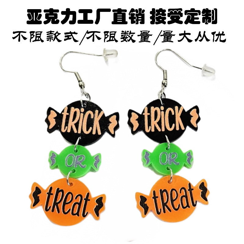 Pendientes de Halloween de terror de acrílico, diseño de personaje de dibujos animados, patrón de fantasma, joyería de moda estilo oscuro para mujer