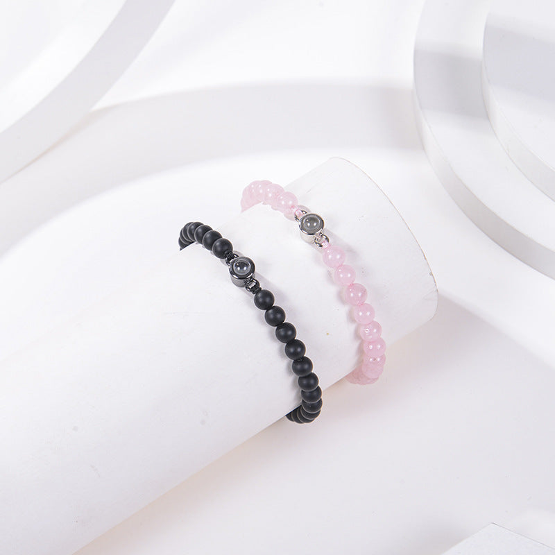 I Love You Projection Crystal Agate Bracelet Unisex Round Letter Charm