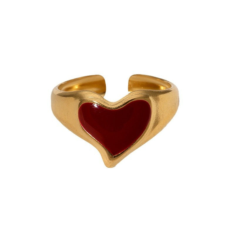 Anello da donna regolabile in acciaio inossidabile placcato oro a forma di cuore minimalista