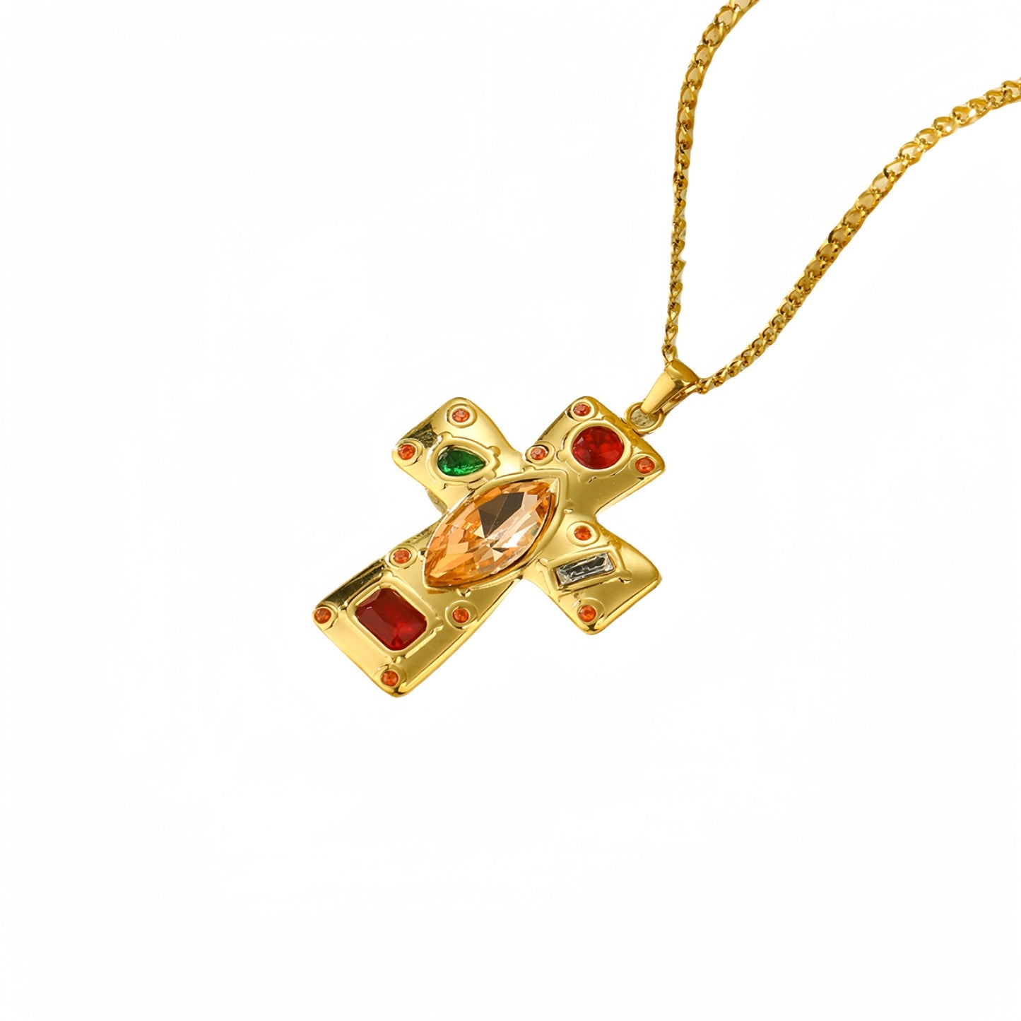Fashionable Heart-Shaped Titanium Steel Necklace with Rhinestone Inlay for Women, Electroplated Stainless Steel Pendant, Lightweight Luxury Layered-Style Chain