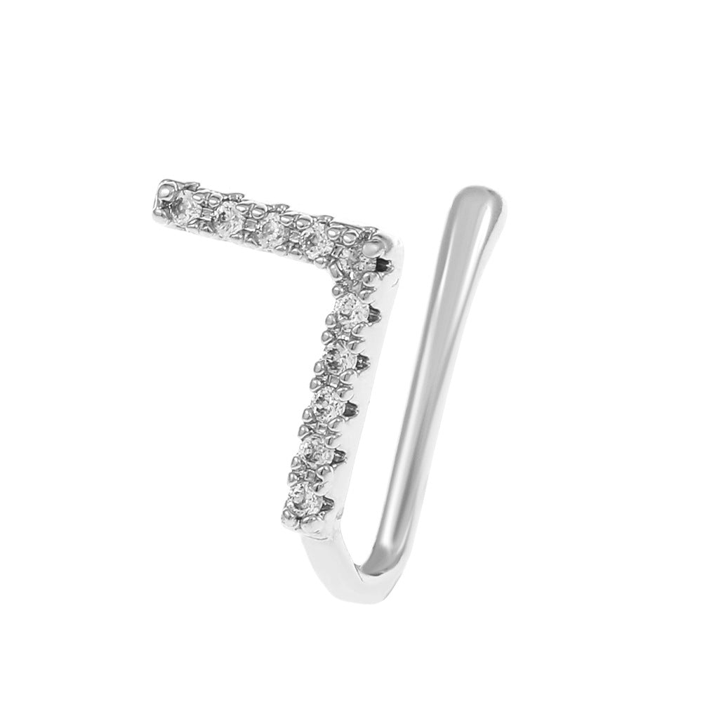 Clip per il naso a forma di U con stella e cuore placcata in rame vintage con zirconia cubica