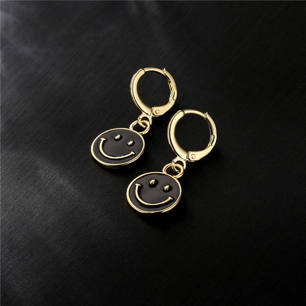 Sweet Cartoon Geometric Drip Oil Micro-set Cubic Zirconia Gold Plated Brass Earrings