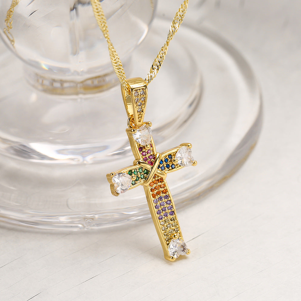 Geometric Pendant Necklace for Women in Copper with 18K Gold Plating and Zircon Inlay, Fashionable Minimalist Clavicle Chain