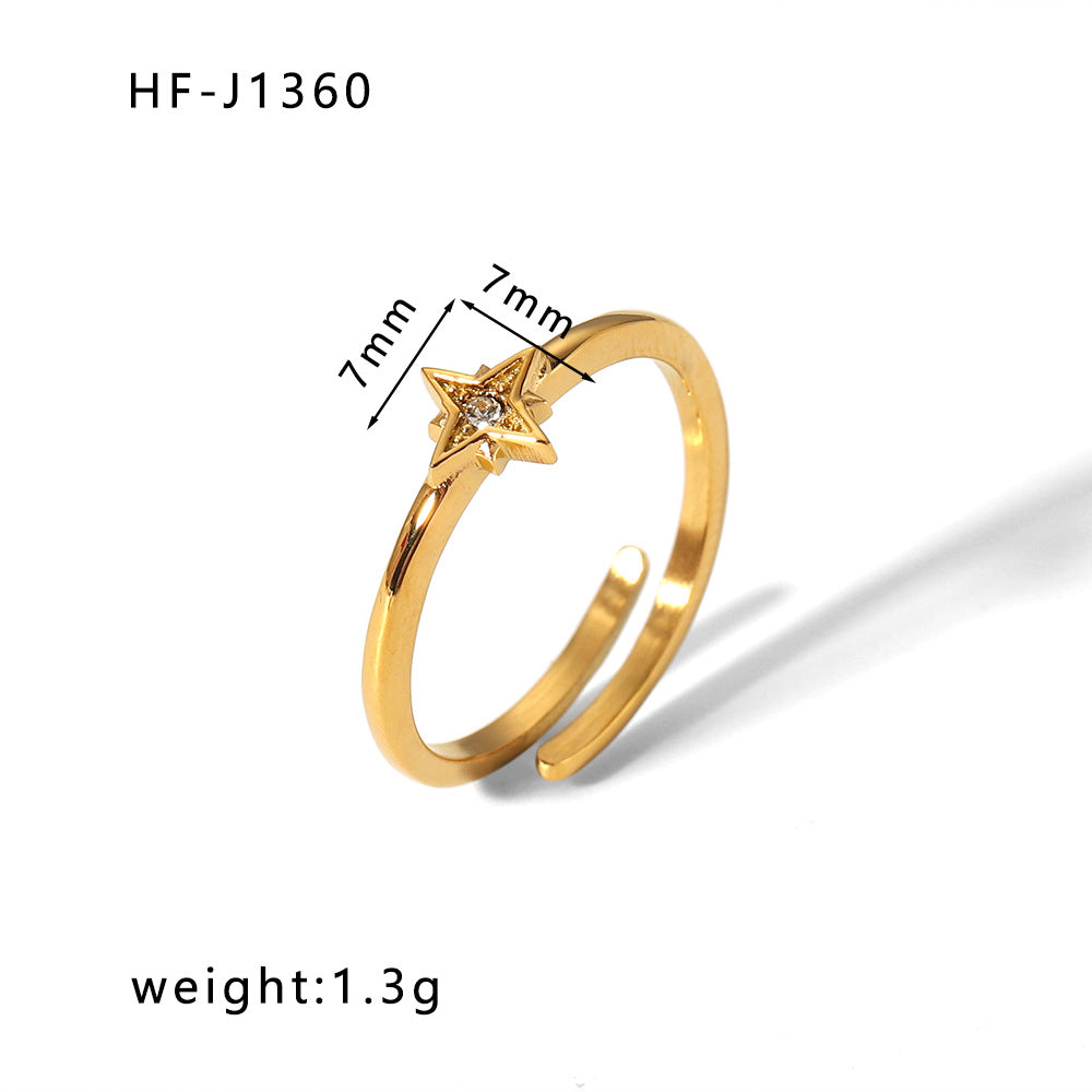 Anello da Donna Aperto Geometrico Minimalista Vintage in Acciaio Inossidabile Placcato Smalto con Intarsio in Zirconi