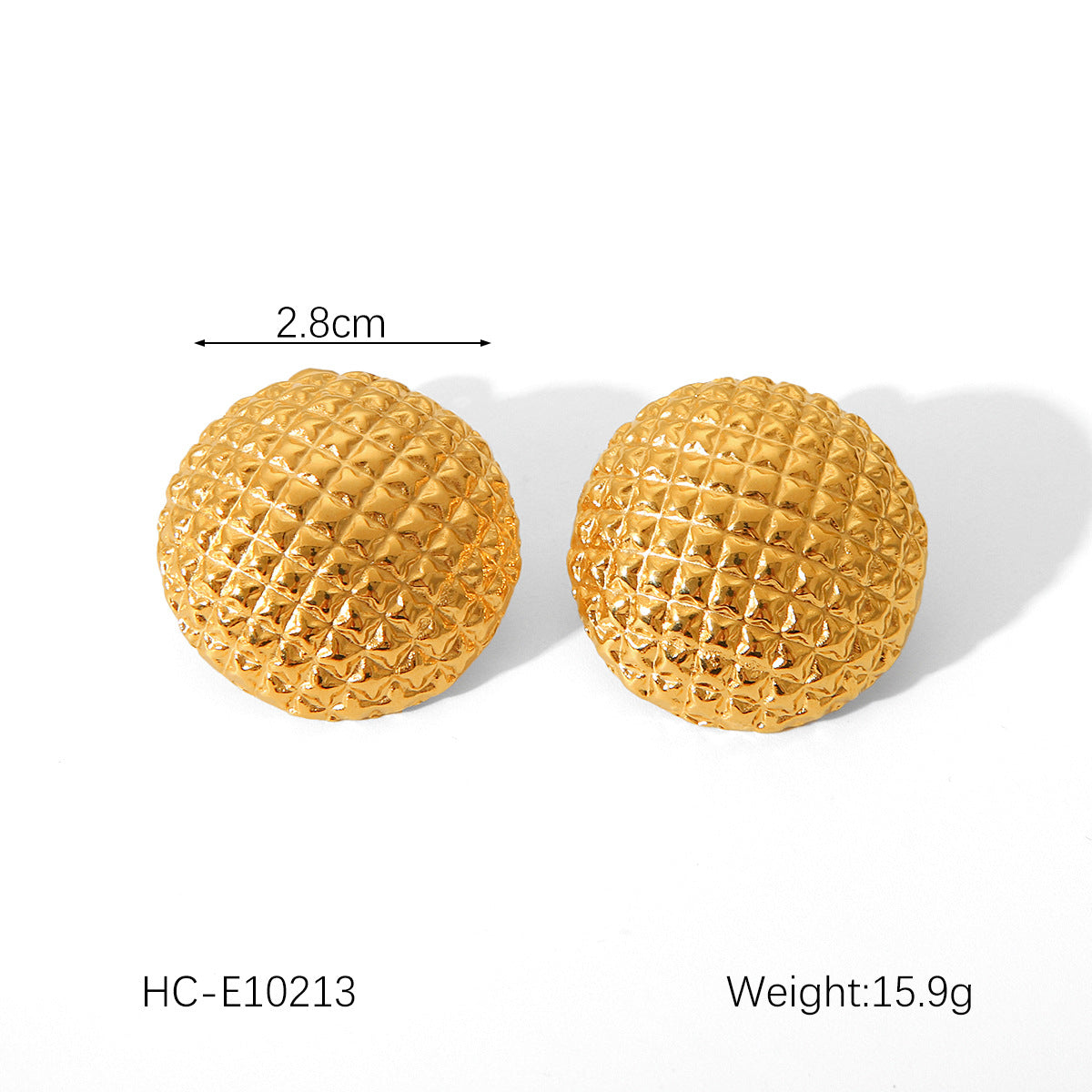 Geometric Textured 18K Gold Plated Stainless Steel Stud Earrings for Women