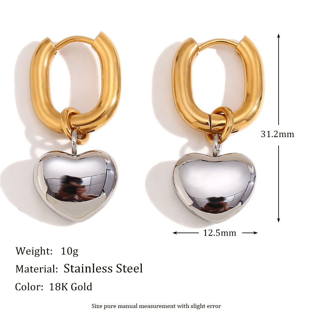 Fashionable Minimalist Heart-Shaped Stainless Steel Earrings with 18K Gold Plating for Women